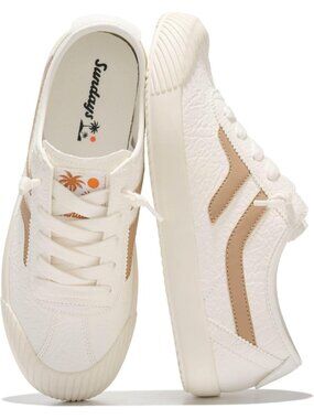 PROJECT MOTION SUNDAYS Women's Off White Tan Cup Sole Sneaker Mules Memory Foam